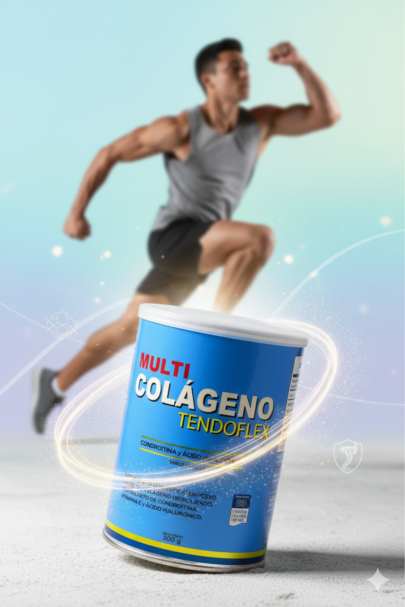 Suplemento en polvo compuesto por un 50% de péptidos bioactivos de colágeno TENDOFORTE® para la fuerza conectiva.