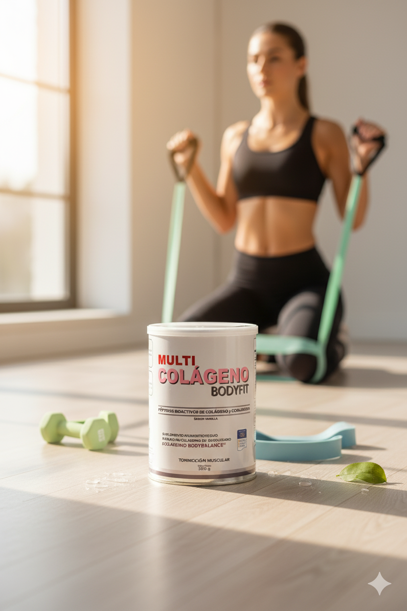 Suplemento en polvo con Péptidos Bioactivos de Colágeno BODYBALANCE®, diseñado para la tonificación y para proporcionar más fuerza muscular en combinación con entrenamiento de resistencia.